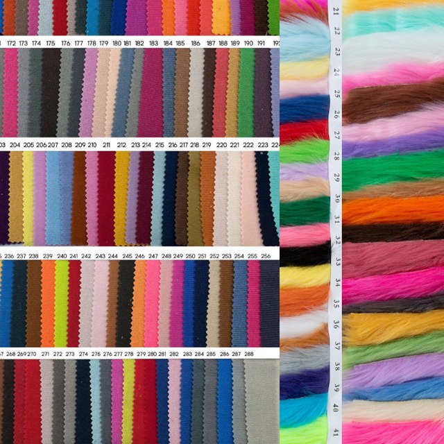 Fabric textures and color swatches for custom plush
