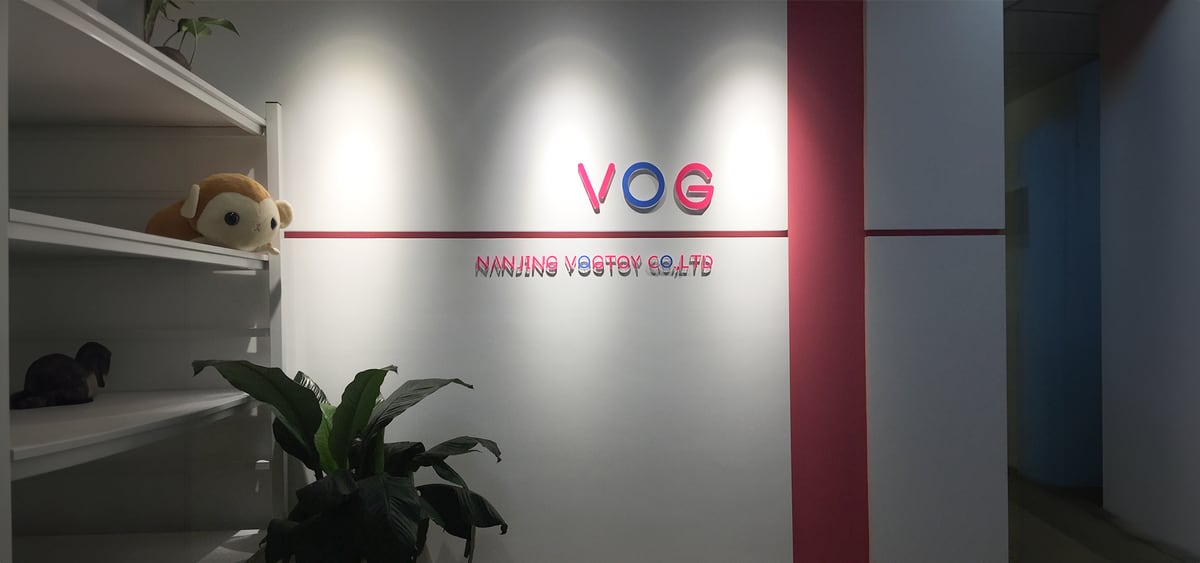 Nanjing Vogtoy company reception with VOG signage